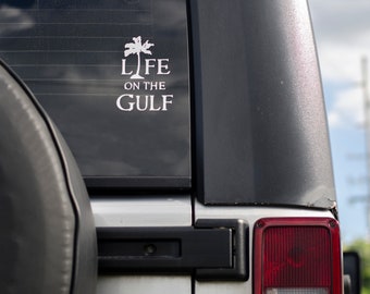 Life on the Gulf Window Decal, Sticker, Beach, Lake, Car, Truck, Pink or White