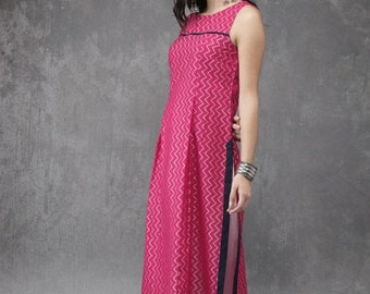 Plus Size Kurti | Pink Embriodered Straight Kurta | Sleeveless Kurti | Gift For Her | Kurtis For Women | Indian Ethnic Dress | 3XL 4XL Kurta