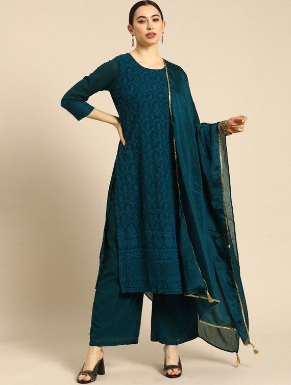 Chikankari Kurti Set Für Frauen - Baumwolle Sommer Produktbild-Vorschau 4