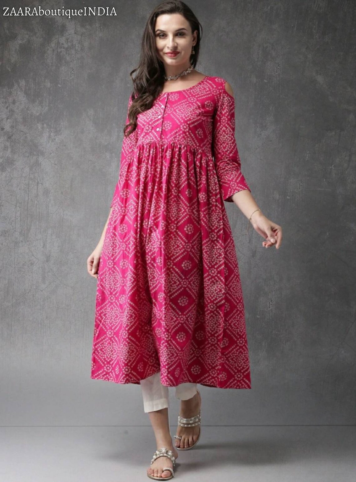 Pink Kurti Dress Bandhani Printed Straight Kurta Ethnic | Etsy