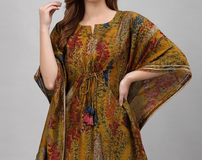 Vivo Soleil Asymmetrical Hem Tunic Kaftan - Mulberry / Dusty Pink Almasi Print