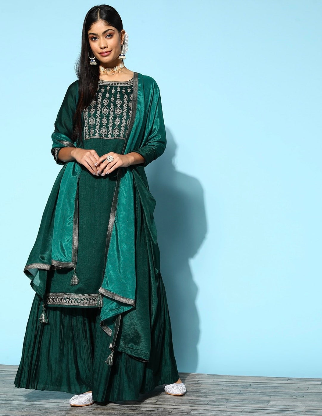 Silk Kurta Sets for Women - Indian Wedding Wear - Teal Embroidered ...