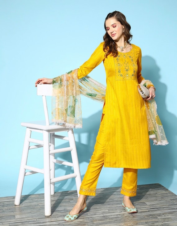 Buy Stylish Mirror Work Yellow Kurta Collection At Best Prices Online