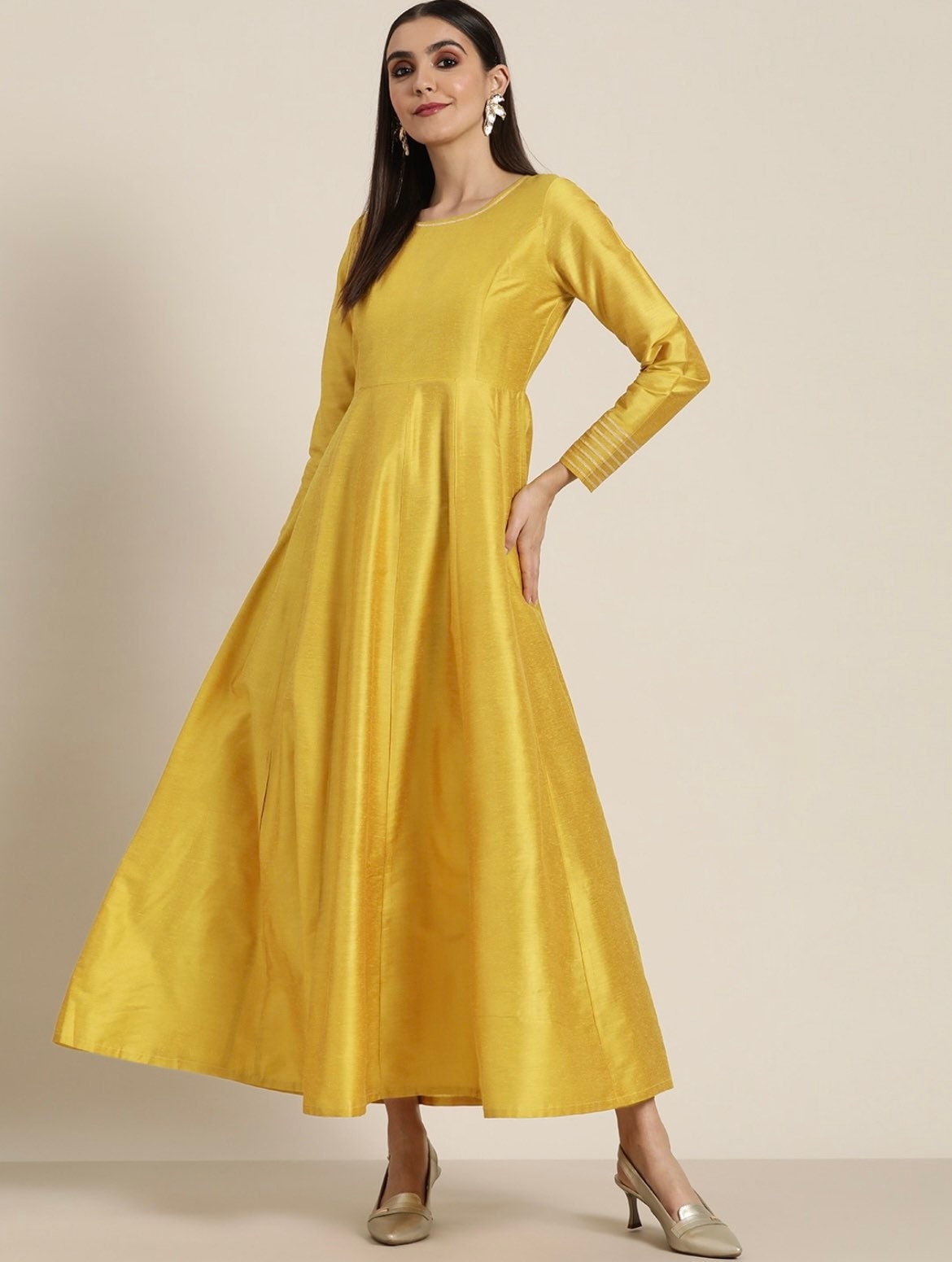 Anarkali Kurta - Indian Party Wear Dress for Women - Mustard