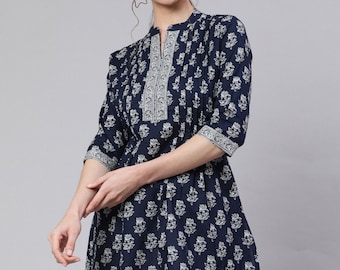 100% Pure Cotton Kurti For Women - Tunics For Women - Indian Ethnic Tops - Boho Hippie Tops Tees T-shirt - Summer Tops Women - Short Kurta