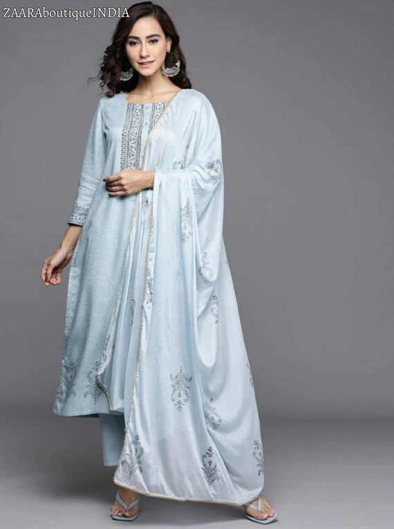 Kurta Set Blue Ethnic Motifs Printed Kurta With Trouser and - Etsy Singapore