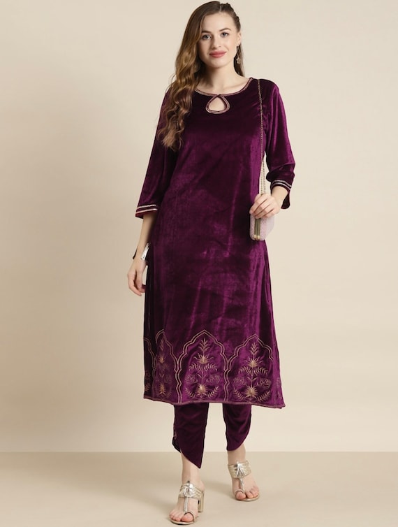 Shop Kids Girls Blue Velvet Embroidered Gown With Dupatta Party Wear Online  at Best Price | Cbazaar