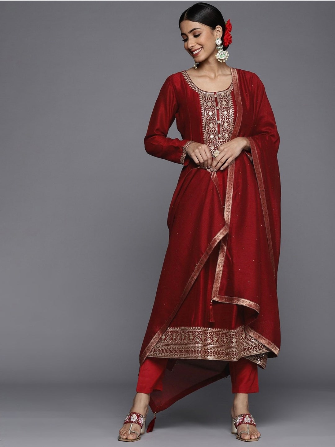 Women’s Maslin Silk Kurti Set with Dupatta | Elegant Festive & Party Wear Ethnic Outfit main image 1