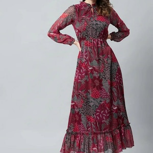 Maroon Maxi Dress | Floral Printed Dress | Tribal Hippie Dress | Summer Dress For Women | Indian Maxi Dress | Boho Dress | Beach Dress