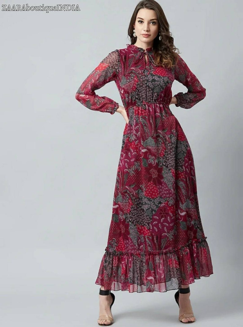 Indibelle Cotton Ethnic Print Maxi Dress (Maroon) main image 1