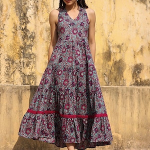 Handgeweven maxi-jurk voor dames | Feestjurk dames | Indiase maxi-jurk | Indiase boho-jurk | Boho-jurk | Jubileumcadeau | Etnische jurk