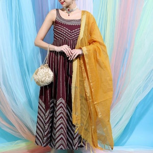 Indian Party Wear Dress For Women - Maroon Embellished Ethnic Anarkali Kurta With Dupatta - Plus Size Kurti - Ethnic Wear Women - Gown Dress
