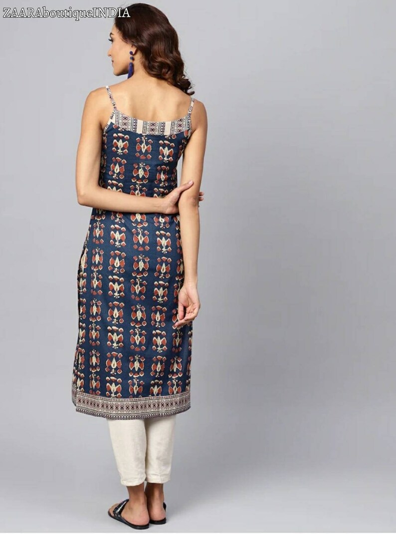 Kurta för kvinnor | Bomullskurti för kvinnor | Handtryckt kurta | Ärmlös kurta | Present till henne | Sommarkläder för kvinnor | Indisk etnisk klänning bild 4
