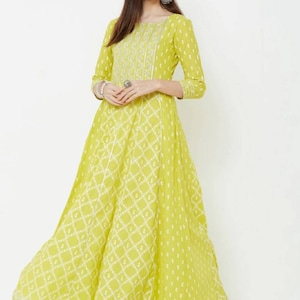 Indian Party Wear Dress For Women - Gorgeous Green Ethnic Motifs Anarkali Kurta - Gift For Her - Maxi Dress - Ethnic Wear Women - Gown Dress