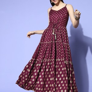 Handgeweven maxi-jurk voor dames | Feestjurk dames | Indiase maxi-jurk | Indiase boho-jurk | Boho-jurk | Jubileumcadeau | Etnische jurk