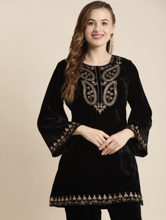 Medium Size Women Ladies Kurta Kurti Khaddar Maroon Embroidery Winter Tunic  | eBay