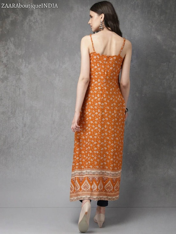 Kurta Women Orange & White Kurti for Women Hand Printed Kurti Sleeveless  Kurti Gift for Her Machine-wash Indian Ethnic Dress - Etsy
