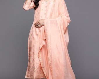 Indian Dress For Women - Peac Woven Design Zari  Embroidered Silk Kurta With Trouser & Dupatta - Salwar Kameez Set - Indian Party Wear Dress