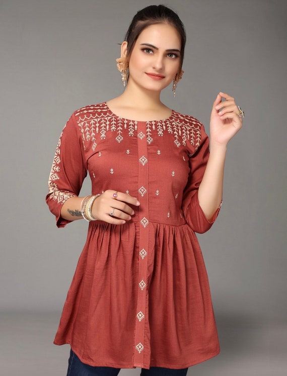 BELLISSIMA tunica Kurta Kurti top donna indiana rosa BELLISSIMA tunica Kurta Kurti top donna indiana rosa
