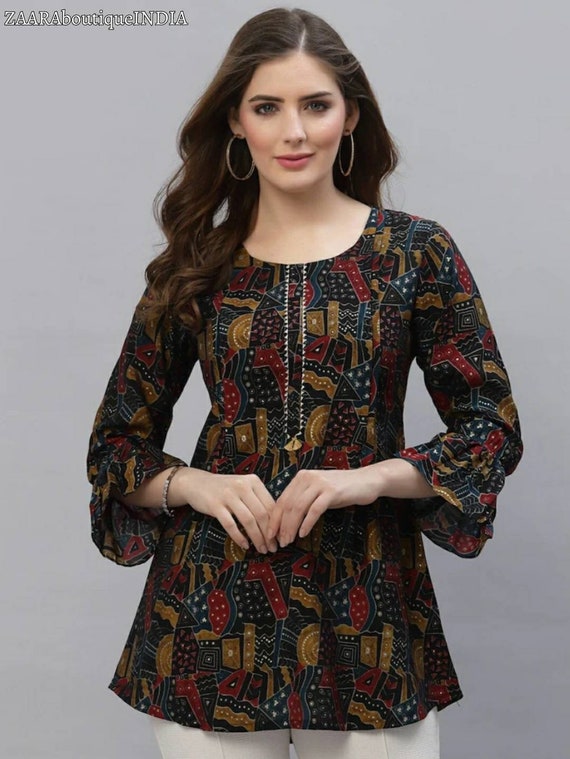 Buy PRACTISE Women Rayon Angrakha Style Kurta with Sharara Set Black M at  Amazon.in