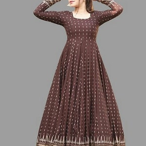 Kurti | Plus Size Kurti For Womem | Cotton Kurti | Brown & Gold Printed Anarkali Kurta | Women Festive Party Wear | Indian Ethnic Dress