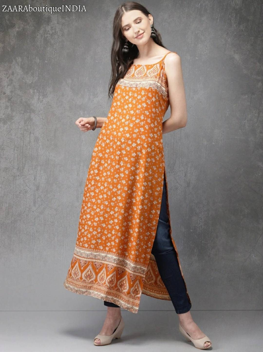 Orange & Off White Coloured Pure Cotton with Print & Taussal Work Wome –  Royskart