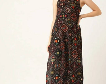 Kurta Women | Black & Orange Bandhani Printed Kurti For Women | Sleeveless Kurti | Gift For Her | Top | Tees | Tunic | Indian Ethnic Dress