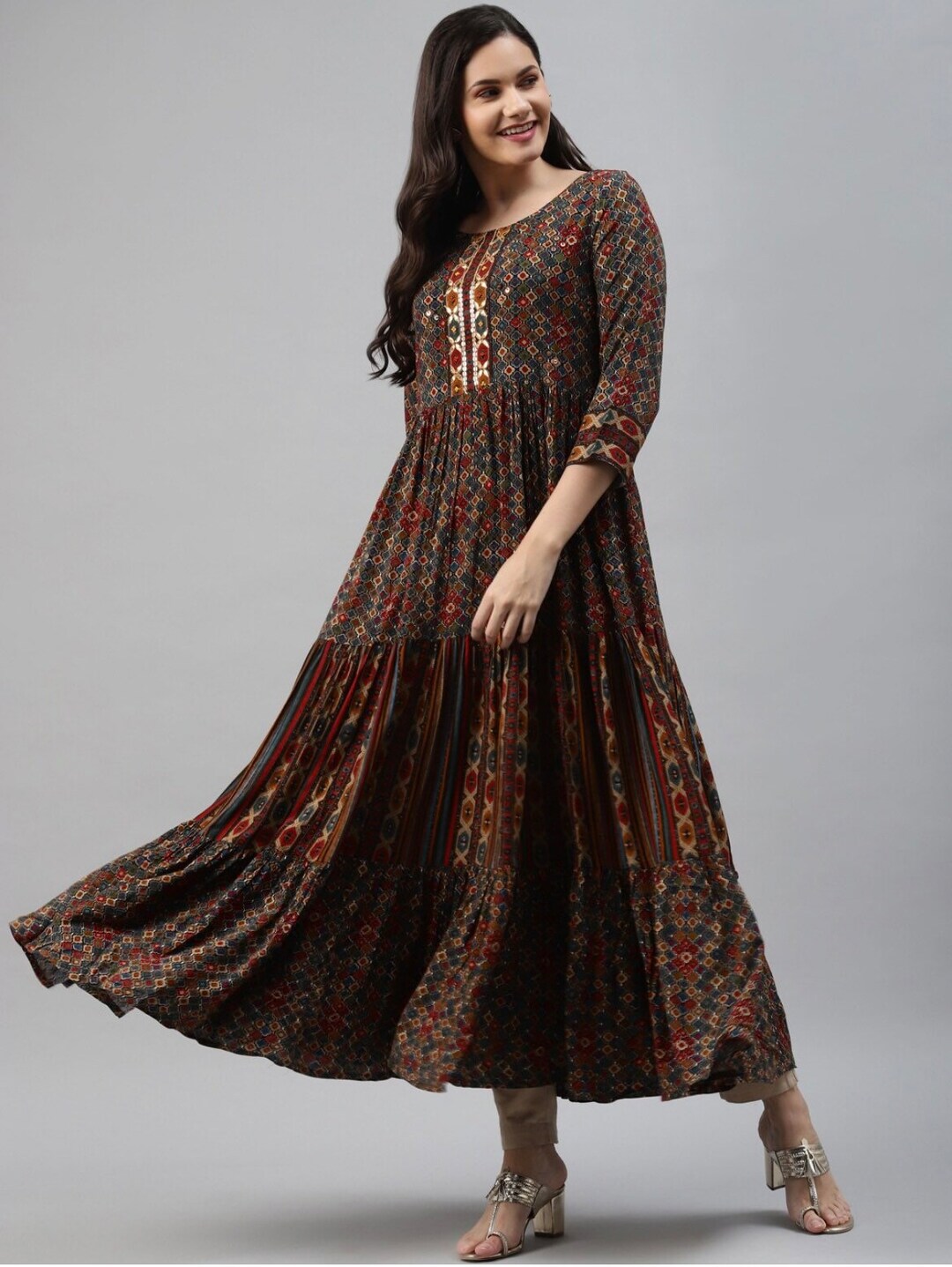 Anarkali Printed Kurta Dress with Bell Sleeves main image 0