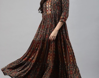 chinese dress ladies Buy Yarnefy Gown for Girls Long Frock Maxi Dress with Jacket (10-11 Years,  Jet Black) at Amazon.in