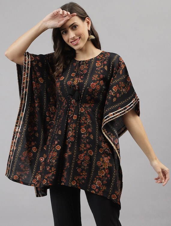 Women's Indian Kurti, Summer Embroidery Dress Top, Black Cotton Chikankari  Kurta | eBay