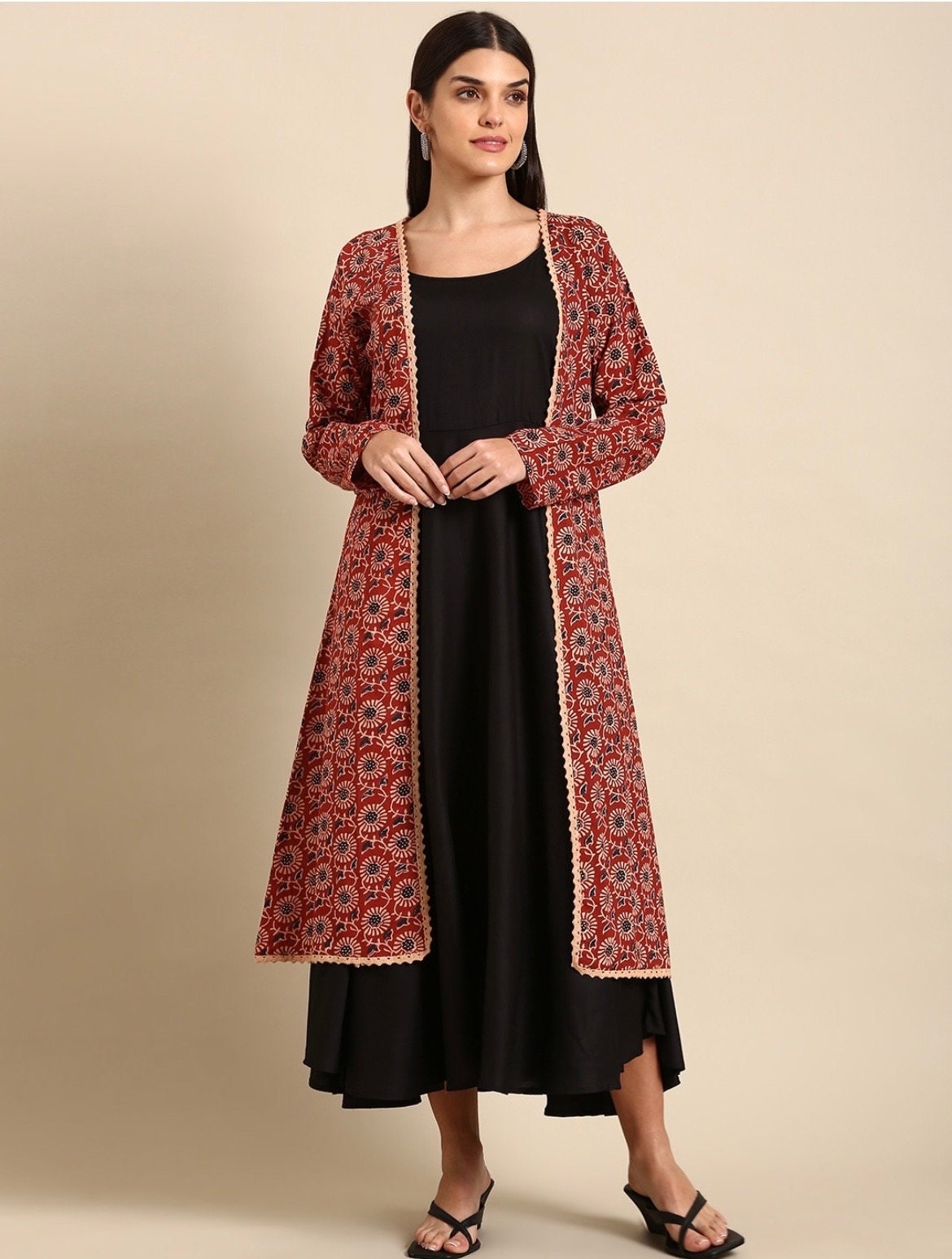 Set of 2- Sunheri Pintuck Dress With Angrakha Jacket | Pinklay