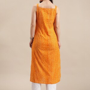 Yellow Cotton Kurti with Thread Handwork for Women