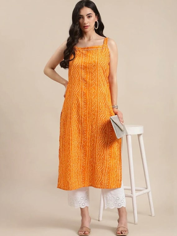Buy Orange Cotton Printed Slim Fit Short Kurta for Women Online at Fabindia  | 20102937