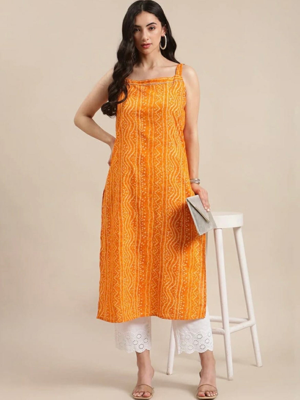 Orange Color Foil and Printed Pure Cotton Kurti – Yana Fab