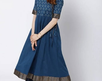 Anarkali Kurta | Graduation Gift For Her | Navy Blue Dress | Office Wear | Kurtis For Women | Cotton Kurti For Women | Indian Ethnic Dress