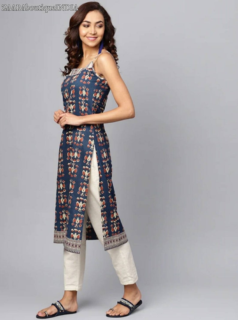 Kurta för kvinnor | Bomullskurti för kvinnor | Handtryckt kurta | Ärmlös kurta | Present till henne | Sommarkläder för kvinnor | Indisk etnisk klänning bild 3