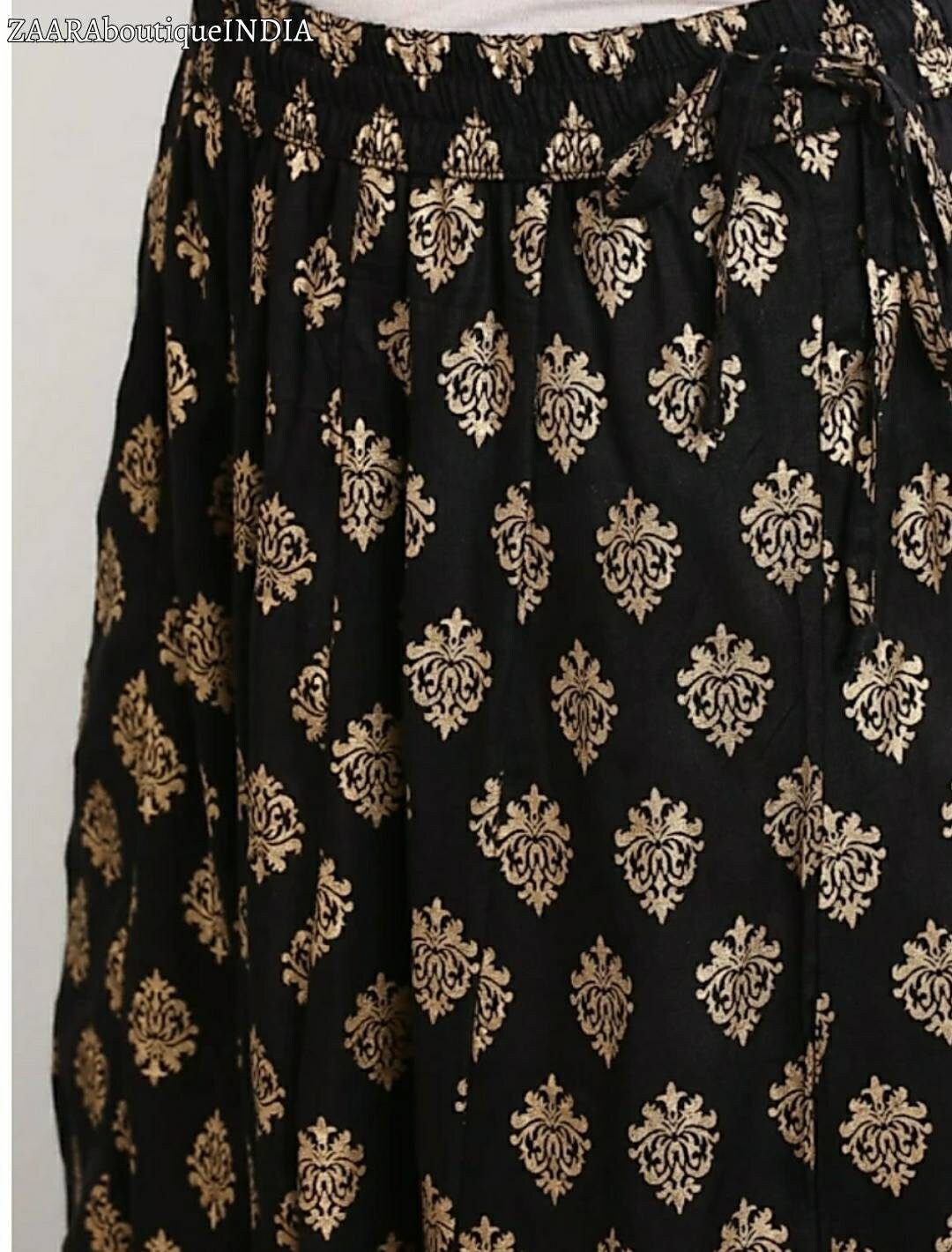Solid Black Kurta & Pallazo With Grey & Black Chevron Printed Dupatta