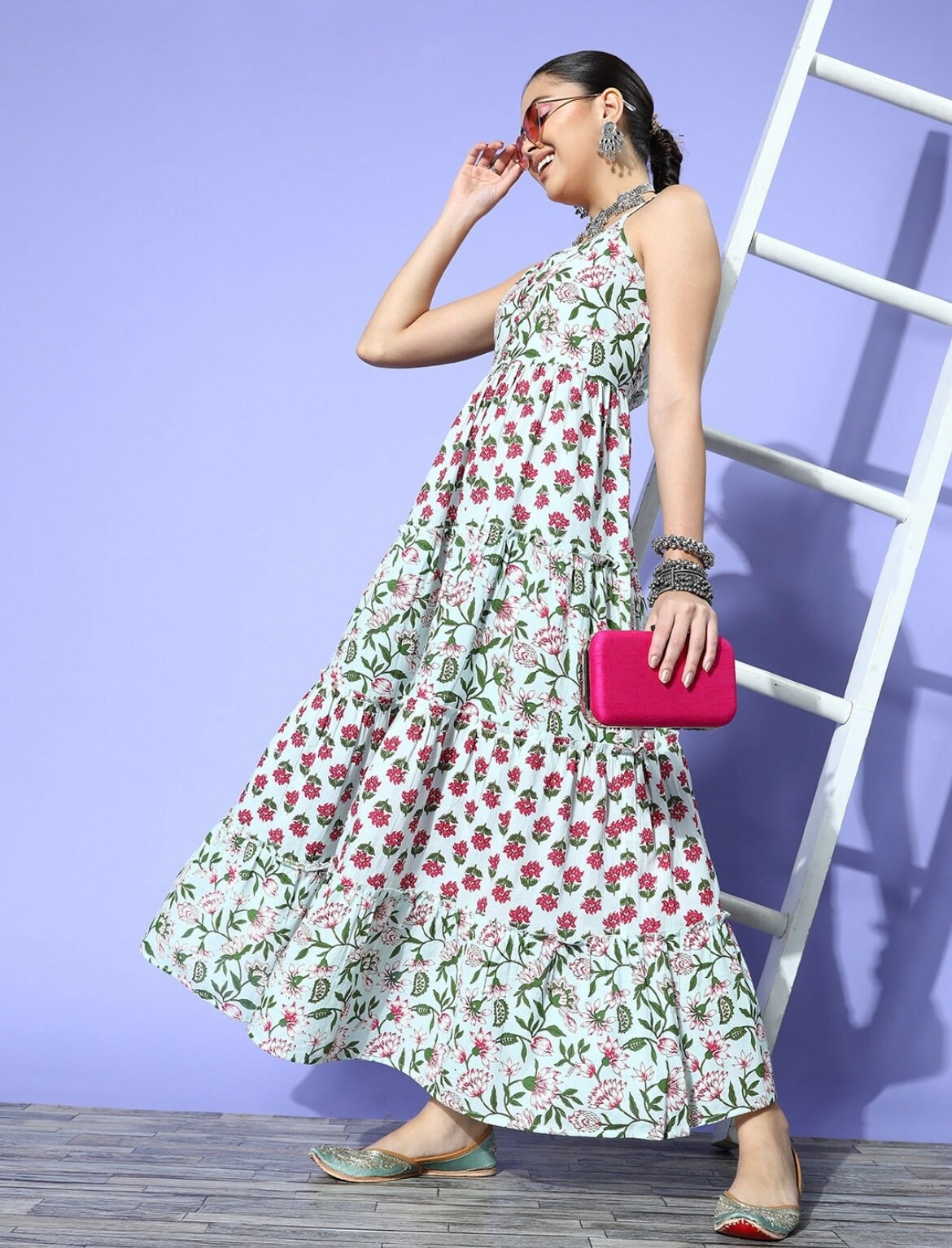Maxi Dress For Women - Blue Spaghetti Straps A-line Maxi Dress - Anarkali Dress - Indian Party Wear Dress - Boho Hippie Beach Dress