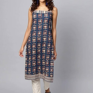 Kurta för kvinnor | Bomullskurti för kvinnor | Handtryckt kurta | Ärmlös kurta | Present till henne | Sommarkläder för kvinnor | Indisk etnisk klänning bild 1