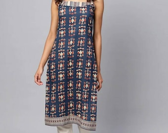 Kurta Women | Cotton Kurti For Women | Hand Printed Kurti | Sleeveless Kurti | Gift For Her | Summer Wear For Women | Indian Ethnic Dress