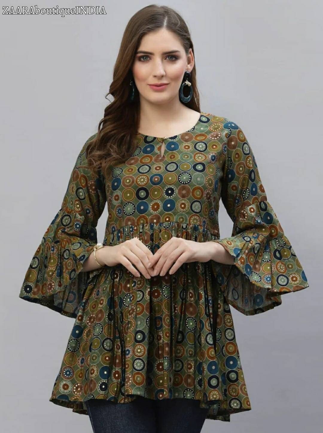 KEEP CART Short Kurti for Women| Embroidered Straight Rayon Kurta | Round  Neck Full Sleeves Short Kurti | Tunic Tops for Women (S, Sky Blue) :  Amazon.in: Fashion