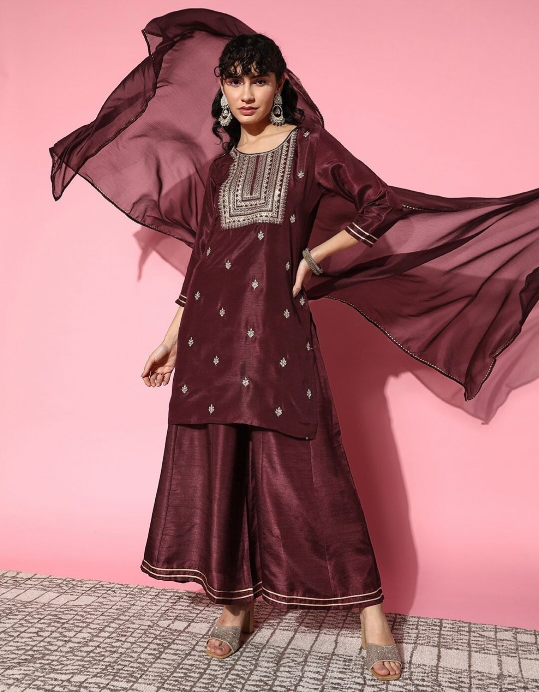 Indian Party Wear Dress for Women Maroon Embroidered Zari Etsy