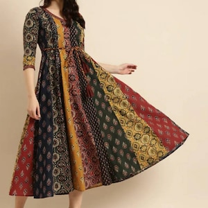Anarkali Kurta - Indian Party Wear Dress For Women - Red & Blue Floral A-line Kurta - Plus Size 3XL Kurti - Ethnic Wear Women - Gown Dress