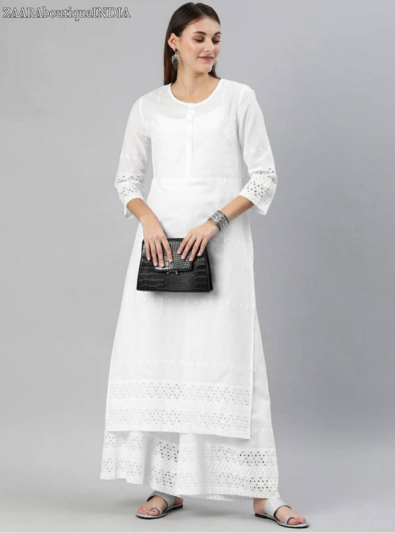 Buy White Handwoven Chanderi Embroidered Bird Resham Round Kurta For Women  by Desert Shine by Sulochana Jangir Online at Aza Fashions.