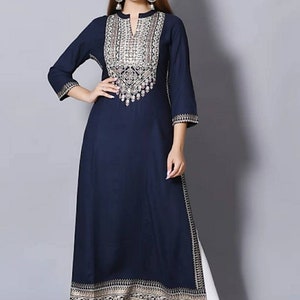 Kurta | Navy Blue Embroidered Anarkali Kurta | Gift For Her | Women Festive Party Wear | Indian Top Tunic | Indian Dress | Ethnic Wear