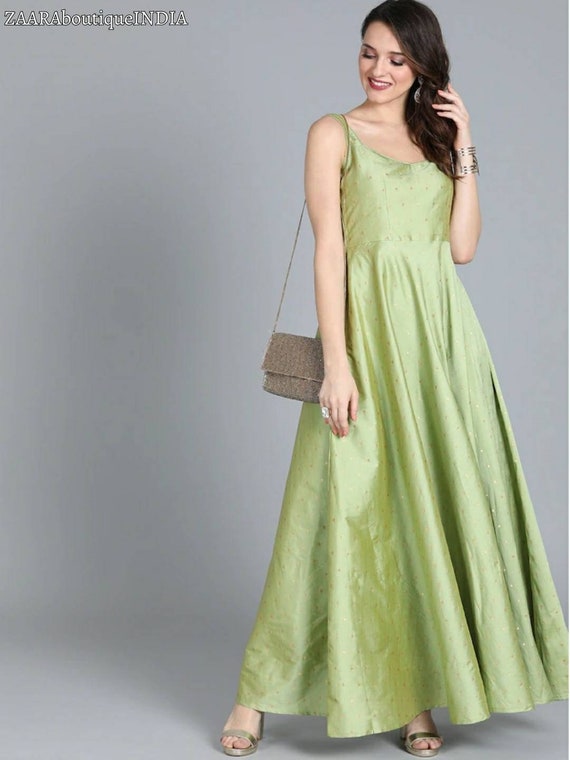 Buy Aujjessa Parrot Green Ethnic Gown - Dresses for Women 2320071 | Myntra