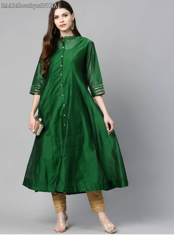 Beautiful Ethnic Dress In Green Colour On Georgette Fabric - KSM PRINTS -  3989435