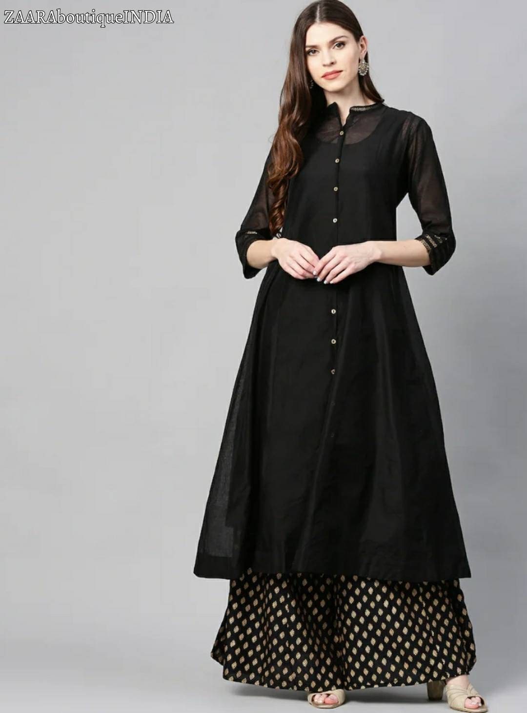 Black kurta with brocade dupatta - set of two by Empress Pitara | The  Secret Label