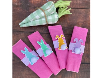 Servilleteros de conejito de Pascua hechos a mano, decoración de mesa primaveral (juego de 12)