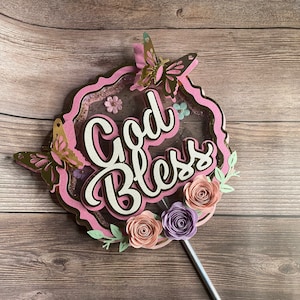 God Bless Cake Topper, Baptism cake topper, First Communion cake topper, custom shaker cake topper, religious topper for party celebration